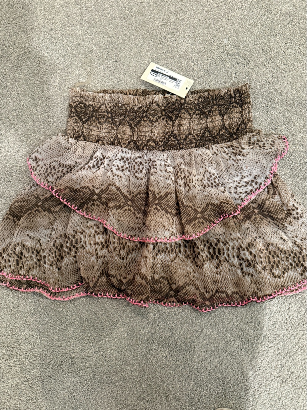 Ramy Brook Brown Snake Print Tiered Skirt with Pink Trim